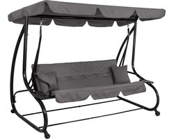 Springos Schommelbank | Linda-Schommel | 4-zits | Waterafstotend | Inclusief 2 Kussens | Verstelbare Luifel | 241 x 120 x 162 cm | Grijs