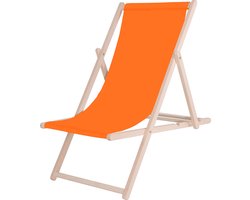 Springos Strandstoel - Verstelbaar - Beukenhout - Hangemaakt - Oranje