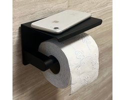 Springos Toiletrolhouder – Zwart – Zelfklevend – Zonder Boren – WC rolhouder RVS