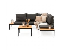 Springos Tuinmeubelset - Loungeset - Tuinmeubilair - Bank - Stoelen - Tafel - Kussens - Zwart - Bruin - Staal - Hout - 150 Kg