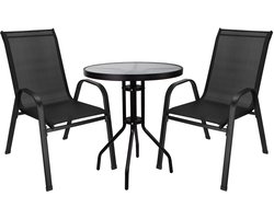 Springos Tuinset - 2 Delig - Stoelen - Salontafel - Metaal - Zwart