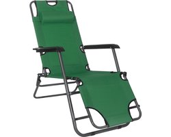 Springos Tuinstoel | Ligstoel | Ligbed | Verstelbaar | Inclusief Hoofdsteun | Groen