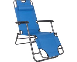 Springos Tuinstoel | Ligstoel | Ligbed | Verstelbaar | Inclusief Hoofdsteun | Lichtblauw