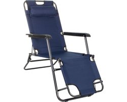 Springos Tuinstoel | Ligstoel | Ligbed | Verstelbaar | Inclusief Hoofdsteun | Marineblauw