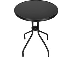 Springos Tuintafel | Buitentafel | Bijzettafel Buiten | Metaal | Donker Gehard Glas | Rond | 60 x 60 x 70 cm | Zwart