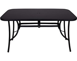 Springos Tuintafel | Buitentafel | Eettafel Buiten | Metaal | Gehard Glas | 150 x 90 x 73 cm | Zwart