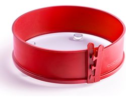 Springvorm rond 26 cm, siliconenvorm met glazen serveerplaat en glazen voetjes, premium bakvorm met krasbestendige glazen bodem, antiaanbakfunctie en klaar om te serveren (rood)
