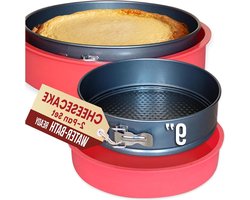 Springvorm Set - Taartvorm Bakvorm - Cheesecake Bakken - Lekvrij Waterbad - 224 cm - Houtskool Grijs Rood