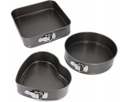 Springvorm Taartvorm Bakvorm Luxe Set - Rond/Vierkant/Hart -Secret de Gourmet - Metalen Bakblik Taartvorm & Cakevorm - Bak Vorm Voor Cake & Taarten - Met Anti-Aanbak Laag & Losse Bodem - Set Van 3 Stuks! Demonteerbaar