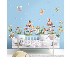 Sprookjesachtige muurstickers paddenstoelfee vos set - verwijderbare vinyl wanddecoratie voor kinderkamer woonkamer keuken badkamer