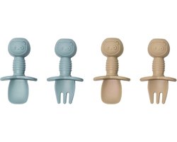 Sproudsy Kinderbestek Teddy Bear - Baby - Baby Bestek - BPA-Vrij - Lichtblauw Beige