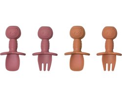 Sproudsy Kinderbestek Teddy Bear - Baby - Baby Bestek - BPA-Vrij - Roze Oranje