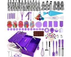 Spuitmonden set taarten accessoires bakaccessoires voor taarten set bakgerei bakset cake accessoires bakken 61 roestvrijstalen spuitmonden 100 spuitzakken drielaagse opbergdoos (364 stuks)