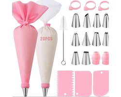 Spuitzakken en Spuitmondjes Set - 40 Delig - Taart Decoratie Set met E-book - RVS Spuitmondjes & Herbruikbare Siliconen Spuitzak - Roze - Voor Cupcakes & Taarten