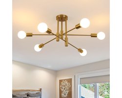 Sputnik Kroonluchter, 6-lichts E27 Goud Moderne Semi-Flush Plafondlamp, Mid-Century Modern Plafondverlichting voor Woonkamer, Slaapkamer, Eetkamer, Keuken