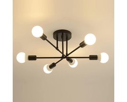 Sputnik kroonluchter met 6 lampen, zwarte afwerking E27 hanglamp, vintage industriële plafondlamp. Geschikt voor woonkamer, slaapkamer, eetkamer, café, bar (zonder lamp).