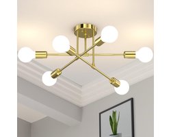 Sputnik kroonluchter plafondlamp, 6-lichts 25 inch Mid-Century industriële metalen semi-inbouw armatuur voor eetkamer, slaapkamer, woonkamer - Goud (lamp niet inbegrepen)