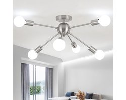 Sputnik Plafondlamp, chromen plafondlampen, 6 lampen, kroonluchters, plafondlamp, Mid-Century Modern kroonluchter, industriële semi-inbouw plafondverlichting voor woonkamer, slaapkamer, keuken