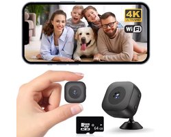 Spy Camera - Bewakingscamera 4K FHD Mini WiFi Camera - Baby Huisdier - WiFi met App - Nachtzicht - Incl. 64GB SD Kaart - Beveiligingscamera voor binnen - Verborgen Camera - Auto IR Nachtzicht - Bewegingsdetectie Waarschuwing