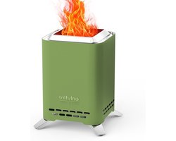 Square Tabletop Portable Fire Pit for Camping with Pot Holder & Storage Bag - Works on Pellets or Wood - 2 in 1 Table Fire Bowl with Multifunctional Smoking Feature - Green Color