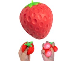 Squishy stressbal aardbei - Realistisch fruit sensorisch speelgoed - Knijpbal voor stressverlichting - Fidget toy voor kinderen en volwassenen - Verjaardagscadeau