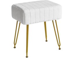 ST TRADING Fluwelen Rechthoekige Voetensteun, Ottomaanse Kruk, Make-up Dressoir Kruk of Bijzettafel, Fluwelen Kaptafel Stoel, Poef Bankkruk met Goudkleurige Stalen Poten - Zwart