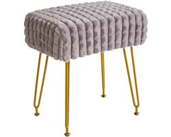 ST TRADING Rechthoekige voetensteun kruk Ottomaanse, make-up ijdelheid kruk bijzettafel, fluwelen kaptafel stoel, voetenbank stoel, gouden stalen poten, voor make-up kamer, slaapkamer, vierkant raster