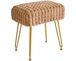 ST TRADING Rechthoekige voetensteun kruk Ottomaanse, make-up ijdelheid kruk bijzettafel, fluwelen kaptafel stoel, voetenbank stoel, gouden stalen poten, voor make-up kamer, slaapkamer, vierkant raster - Khaki Kleur