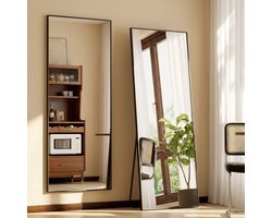 Sta-spiegel / kapspiegel 64 × 21 inch (ca. 163 × 53 cm) – vrijstaand model – ShatterVue gehard glas – aluminium frame – volledige lengte – vrijstaand of aan de muur – zwarte spiegel voor woonkamer