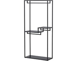 Staal kapstok 2 planken, 3 kledingstangen zwart.