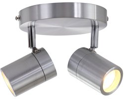 Staalkleurige 2-lichts spot Upround 2487ST - Draaibaar en kantelbaar - Modern design - Inclusief lichtbronnen - Mexlite - Geschikt voor binnen gebruik, IP44, max. diepte 15 cm