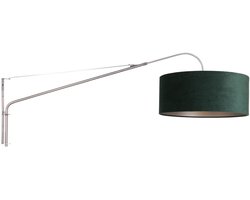 Staalkleurige wandlamp met groen velours kap, modern klassiek, Elegant Classy 8130ST, Steinhauer - uitschuifbaar en draaibaar, diameter 50 cm, hoogte 20 cm