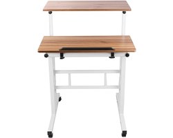 Staand Bureau - Verstelbaar Bureau - Thuiswerken Zitten Staan - Opklapbaar Met Wielen - 60x60x67-96cm - Licht Hout