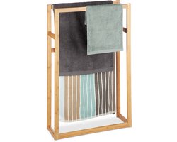 Staand handdoekenrek van bamboe - 3-armig - 90 x 60 x 20 cm - voor in de badkamer - natuurlijk Handdoekrek