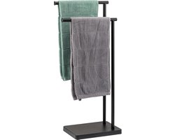 Staand handdoekenrek vrijstaand, 2 stangen, handdoekenrek (zwart)