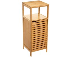 Staand Houten Badkamerrek - Bamboe - onderkast - opbergrek - 78,5 cm hoog en 30 cm breed - 1 deur - 4 etages