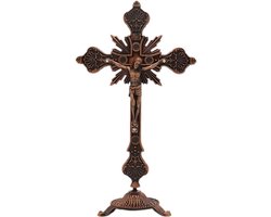 Staand Kruis Decor Kruisbeeld met Basis 10 inch Metalen Jezus Christus Katholieke Religieuze Kruisbeeld Muur Tafel Thuis Kapel Decor