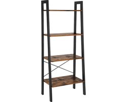 Staand rek, boekenkast, 4 niveaus ladderrek, stabiel metalen frame, eenvoudige montage, voor woonkamer, slaapkamer, keuken, vintage bruin zwart LLS44X