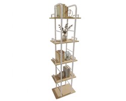 Staand rek - wit - naturel - hout - 38x143x24 cm - met planken