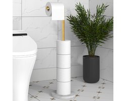 Staand toiletpapierhouder met moderne marmeren sokkel, SUS304 roestvrij staal, staande opslag, vrijstaande toiletpapierhouder, rolhouder voor badkamer goud