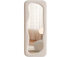 Staande Asymmetrische Spiegel XL met Teddy Stof Frame - Organisch Design