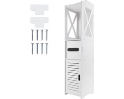 Staande Badkamer Opbergkast met Open Planken & Toiletrolhouder - Wit Badkamerkast - Geen Boren, Eenvoudig te Monteren - Voor Badkamer, Keuken & Slaapkamer