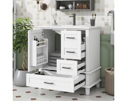 Staande Badkamerkast met Wastafel en Laden - Modern en Functionaliteit - 76x46x83,5cm