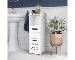 Staande badkamerkast smal badcommode - wit - 1 open vak en 2 laden - 23x23x80 cm badkamerkasten hoog