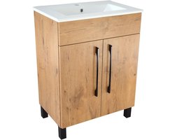 Staande Badmeubelset met Inbouwwastafel Eikenlook en Soft-Close Deuren