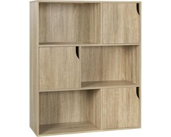 Staande Boekenkast met Deuren in Licht Eiken - Open & Gesloten Vakken
