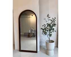 Staande Boogspiegel Hout 180×80 cm – Walnootkleur - Staande Spiegel - Grote Passpiegel – Vrijstaand & Tegen de Muur – OlsaLiving