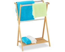 Staande handdoekhouder - bamboe en rvs - multifunctioneel
