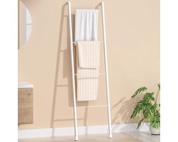 Staande handdoekhouder - Handdoekladder decoratief - Badkamer opbergen - Vrijstaande montage - 170 cm hoog - Wit