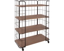 STAANDE HOUTEN KAST OF REK IN MDF HOUT EN METAAL - ZWART - L. 70 X. D 31 x H. 97,5 CM - INDUSTRIEEL